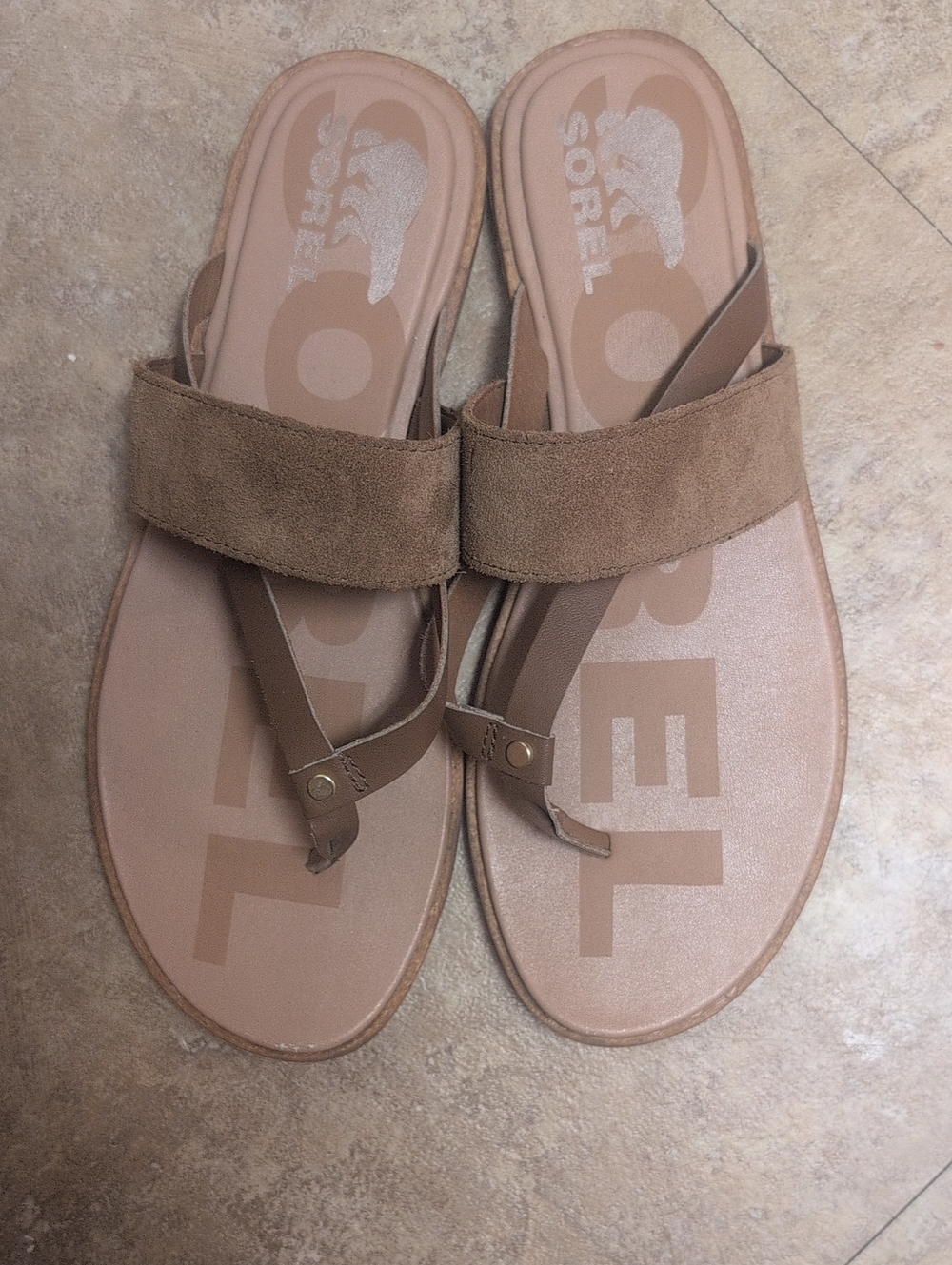 Sorel Women's Tan Suede Strap Thong Sandals
